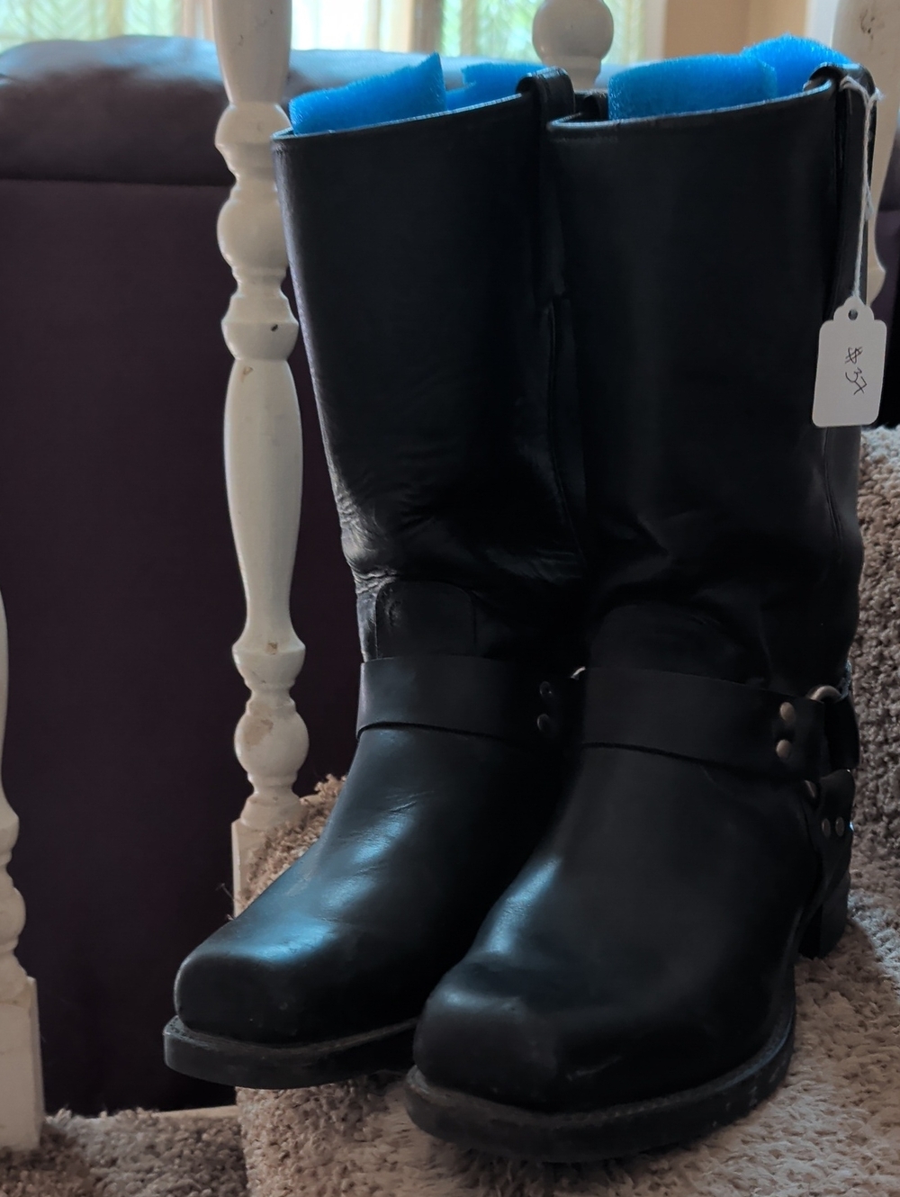 Women's Black Mid-Calf Leather Harness Boots
